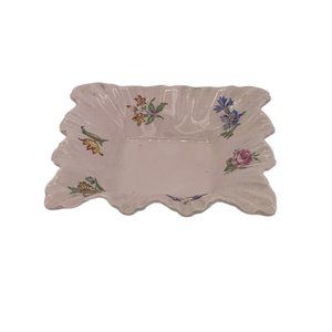 Adderley Bone China Trinket Dish 4" Pink Green Floral Design Made in England